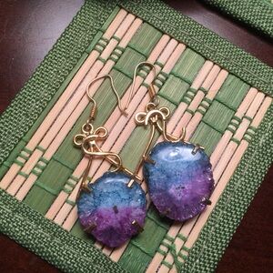 Elegant Gold Earrings with Blue & Purple Stone